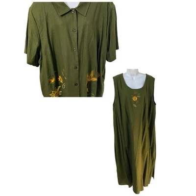 Studio Ease Women's Long Green Linen Blend Sleeveless Dress & Shirt Size 30W NWT - Image 1 of 4