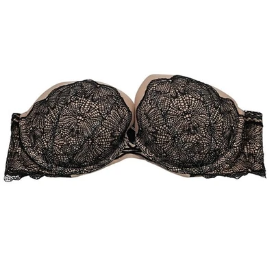 Very Sexy by Victorias Secret Sz 36C Muiti Way Strapless Bra Black w/ Beige Lace - Image 1 of 4