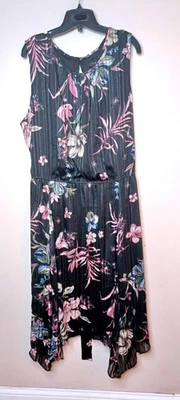 Lane Bryant size 28 dress black floral metallic stripe midi - Image 1 of 3
