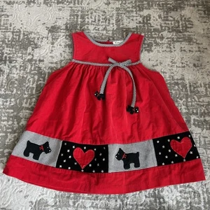 Rare Too Girls Red Corduroy Scottie Dog Heart Gingham Check Jumper Dress Size 6 - Picture 1 of 14