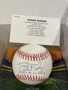 Shane Bieber - Autographed Baseball - Inscribed '2020 AL Cy Young' "Tristar COA" - Picture 1 of 3