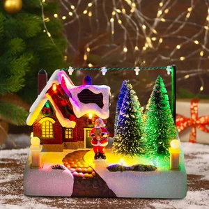 Weihnachtsdorf Szene Sammlerstück Gebäude Lichter Bäume Weihnachtsmann Haus Schreibtisch - Bild 1 von 24
