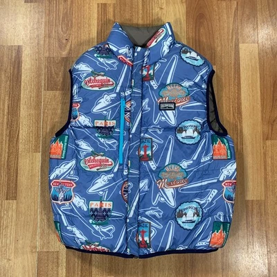 Vilebrequin Puffer Vest Kids 12 years Blue Travel Print Reversible Brown - Image 1 of 4