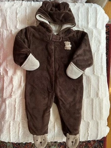 Carters Baby Puffer Bunting Hooded Bear Snow Suit Size 9M Brown - Picture 1 of 3