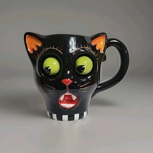 Rara tazza Halloween Dept 56 gatto nero occhi googly vintage spettrale retrò tazza gattino - Foto 1 di 15
