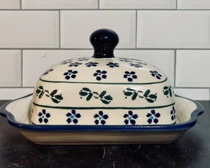 Boleslawiec Polish Pottery Covered Rectangle Butter Dish W/Lid ~Floral - Picture 1 of 11