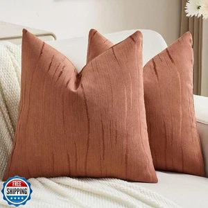 FUTEI Rust Chenille Decorative Throw Pillow Covers 16x16 Inch Set of 2,Soft E - Picture 1 of 5