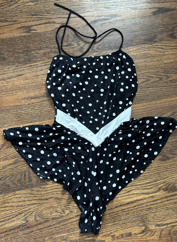 TRAJE DE BAÑO DE UNA PIEZA SUN STREAK DE COLECCIÓN PARA MUJER TALLA 10 Lunares Negro Pin Up Foto 1 de 4