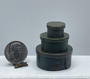 VTG Artisan BARBARA DAVIS Wood Shaker Box Set Greens Dollhouse Miniature 1:12