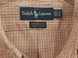 Ralph Lauren Herren Größe 17,5 x 35 Yarmouth Hemd Orange Weiß Marine Kariert Baumwolle - Bild 1 von 8