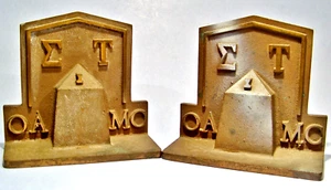 SIGMA TAU FRATERNITY ANTIQUE BRONZE BOOKENDS OKLAHOMA A&M COLLEGE - Picture 1 of 8