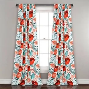 HALF MOON Lush Poppy Garden Black Out Curtains Drapes Insulated 84" Set Of 2 - Picture 1 of 10