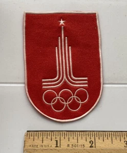Distintivo toppa tessuto sottile vintage 1980 Olimpici estivi Olimpiadi Mosca rosso bianco - Foto 1 di 3