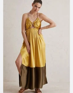 Maxi Vestido Anthropologie Seda Bloqueo de Colores TALLA 14 HALTER TRENZADO - Imagen 1 de 10