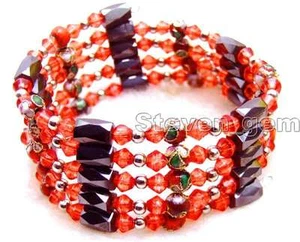 6mm Round Red Cloisonne Black Magnetic Bracelet for Women Long Necklace 30" - Foto 1 di 1