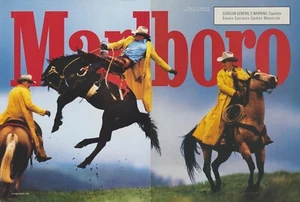 1996 Marlboro Cigarettes - Wild Bucking Bronco Horse Gets Air - 2 Page Print Ad - Picture 1 of 3