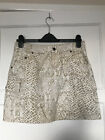 TOPSHOP Cream Snakeskin Cotton A Line Mini Skirt UK Size 12 Pockets