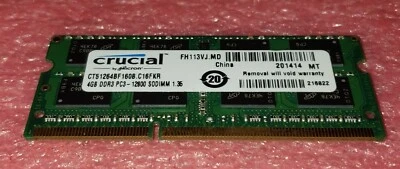 Crucial 4GB (1-Stick) DDR3 1600 PC3-12800 SODIMM Memory CT51264BF160B.C16FKR - Image 1 of 2