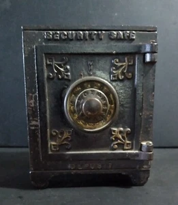 Antiguo banco combinado vintage de juguete miniatura de hierro fundido "depósito seguro de seguridad" - Imagen 1 de 13