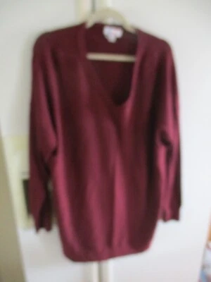Suéter Denim & Co. Plus 1X vinho gola V malha algodão acrílico - Imagem 1 de 2