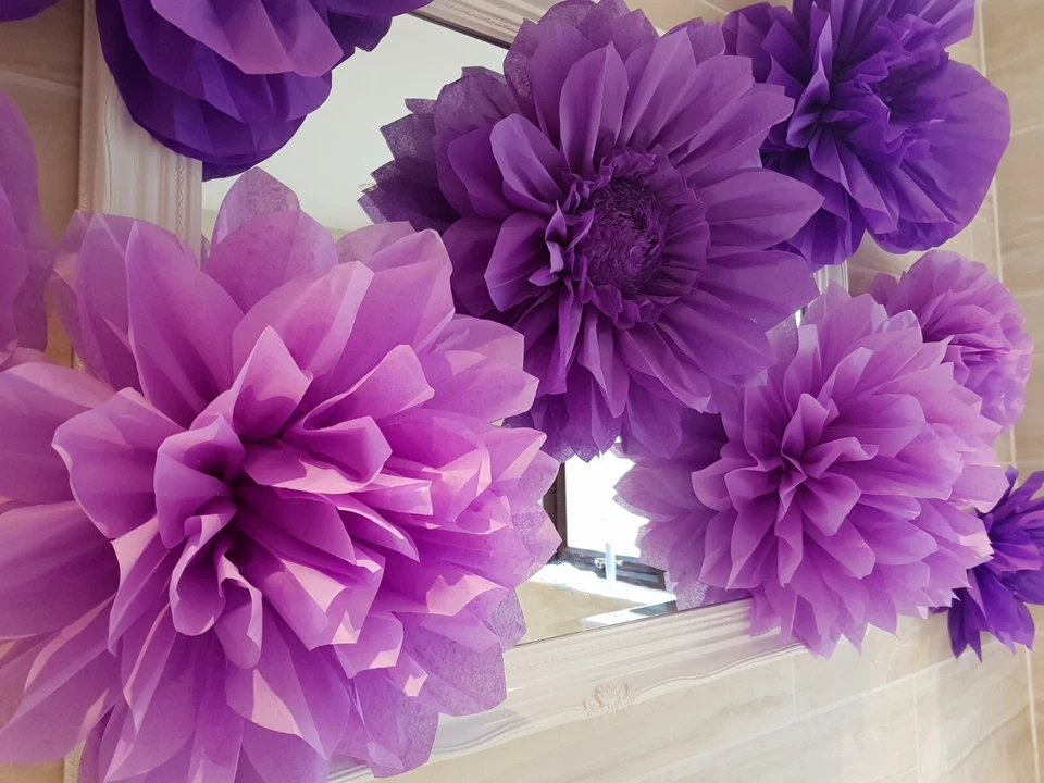 Mermaid unicorn frozen pom pom paper flower wall tissue decorations birthday  - Image 1 of 4