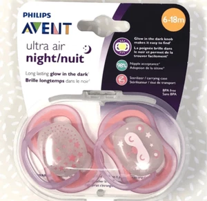 Philips Avent Orthodontic Pacifiers Ultra Air Night 6-18m Pink Glow In The Dark - Picture 1 of 2