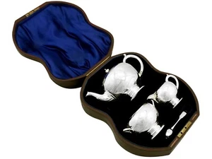 Sterling Silver Three Piece Bachelor Tea Service by George Richards Elkington - Picture 1 of 12