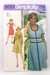 Simplicity 6093 designer fashion button front dress size 14 petitable vintage - Picture 1 of 3