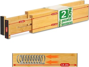 Kommode Schubladenteiler zum Organisieren von Kleidung, 2er Pack 13-17" verstellbar Bambus - Bild 1 von 4
