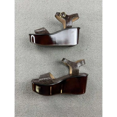 Michael Kors Bridgette Snakeskin Wedge Platform Sandals Leather Women 39 Shoe - Image 1 of 4