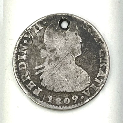 1809 Mexico 1 Reales Spain Colonial .900 SILVER World Coin Spanish HOLE Antique - Image 1 of 2