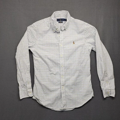 Camisa Ralph Lauren Para Hombre Mediana Calce Ajustado Elastizada Oxford Azul Cuadros Carne Poni Foto 1 de 4