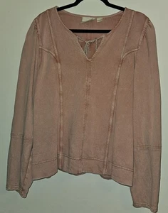 Maeve/Anthropology Womens XL Pink Long Sleeve Peasant Boho Pullover Cotton Top - Picture 1 of 8