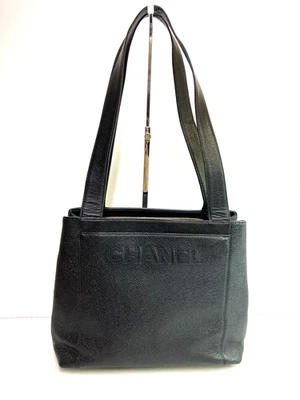 used CHANEL Logo Tote Bag Shoulder bag Caviar Skin women Black  Leather 28073 - Image 1 of 4