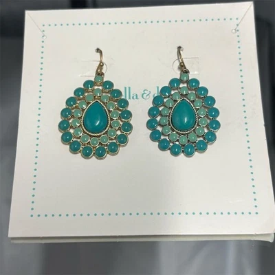 Stella & Dot Charlize Teardrop Turquoise Dangle Earrings Elegant - Photo 1/4