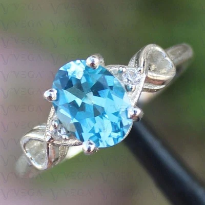 4.10Ct Oval Cut Natural Topaz and Diamond Three Stone Ring 950PT Platinum Plated - Image 1 of 4