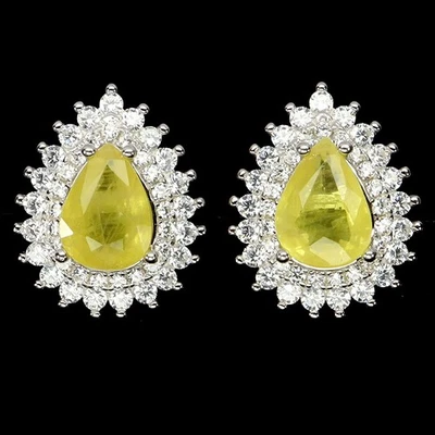 Pendientes de plata de ley 925 zafiro amarillo pera 8x6 mm joyas de piedras preciosas naturales Foto 1 de 4