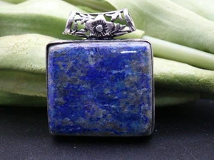 GJ69 GW LAPIS *VINTAGE* RECHTECK BLAU SILBER-ANHÄNGER TOP +KETTE / LEDER! - Bild 1 von 4
