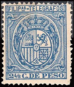 Filipinas - Edi * Telégrafos 38 - 1892 - Escudo de España - 2 4/8 céntimos - Imagen 1 de 1