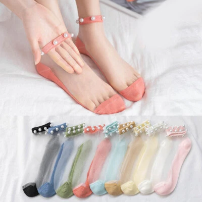 3双珍珠水晶玻璃丝绸隐形袜低切船袜透气§ — 第 1/4 张图片