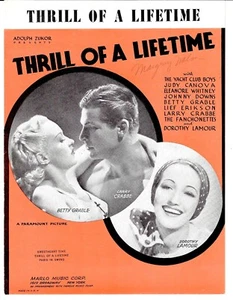 BUSTER CRABBE & BETTY GRABLE Sheet Music THRILL OF A LIFETIME 1937 EX+ - Picture 1 of 5