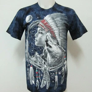 T-shirt Wolf Indian Moon Acchiappasogni tatuaggio cravatta tintura taglia A49 taglia M-2XL - Foto 1 di 3