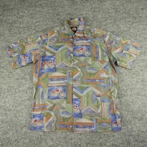 Vintage Harley Davidson Tori Richard Medium Blue Green Motorcycle Print All Over - Picture 1 of 7