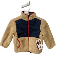 Members Mark Reversible Boys Jacket Brown Blue Fleece Zip Up Coat Sz XSmall 4/5 - Picture 1 of 4