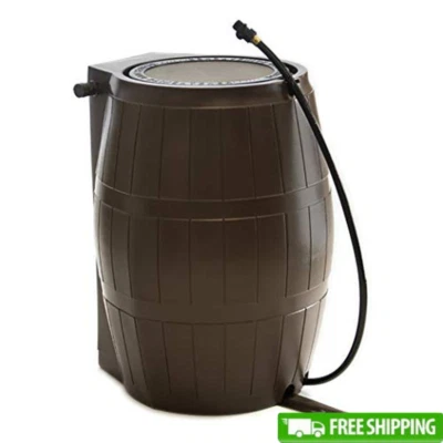 Barril de lluvia parte posterior plana colector de agua de 50 galones con grifos kit de manguera de jardín nuevo Foto 1 de 4