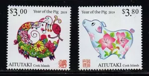 AITUTAKI, SCOTT # 667-668, MNH SET - YEAR OF THE PIG 2018-2019, CHINESE CALENDAR - Picture 1 of 1