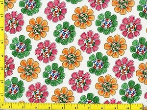 Green Red Orange Candy Flowers on White Quilting Sewing Fabric by Yard  #934-2 - Picture 1 of 1