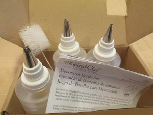 PAMPERED CHEF DECORATOR BOTTLE SET #1585 3 BOTTLES & TIPS + CLEANING BRUSH - Picture 1 of 6