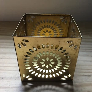 Vintage 1990er massives Messing netzförmiger goldener Würfel kubischer Kerzenhalter 4,25" breit - Bild 1 von 4