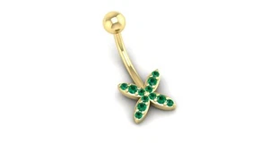 14k Emerald navel piercing, Emerald belly button ring, rook belly eyebrow lip - Picture 1 of 5